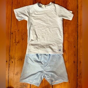 Light blue rash guard and Blue Checkered swim Shorts Set